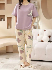 PURPLE POCKET DESIGN NIGHT DRESS IN COTTON FABRIC - kkfashion