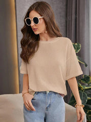 cream Oversized Waffle Knit t shirt