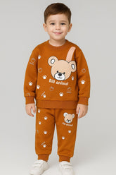beautiful bear face printed kids suit