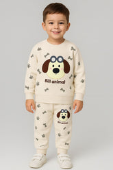 beautiful dog face printed kids suit