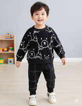 black panda check trouser printed kids suit for winter