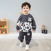 dark grey panel style printed kids suit for winter