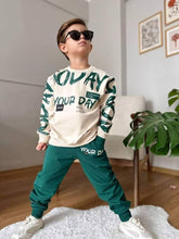 green your day printed kids suit for winter