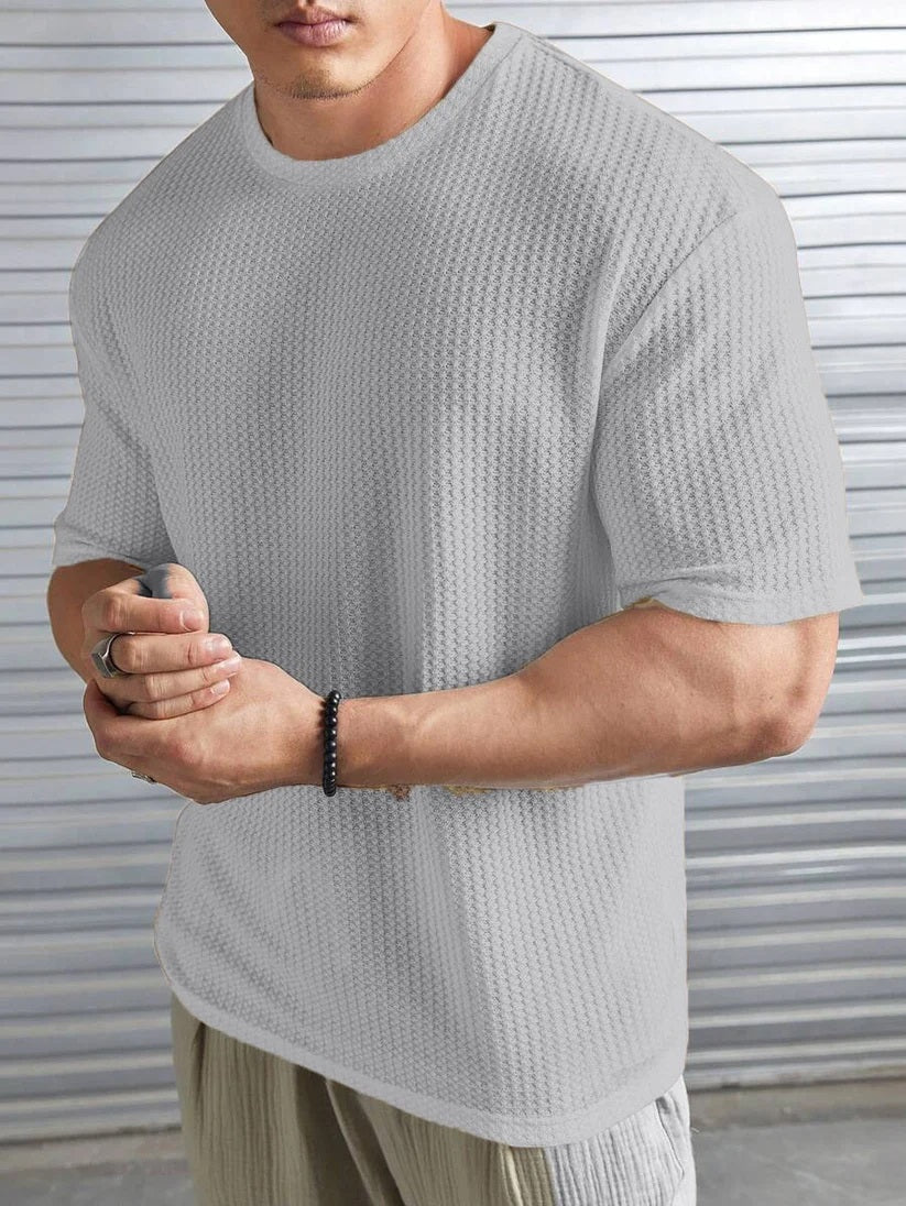 light grey  color Oversized Waffle Knit t shirt