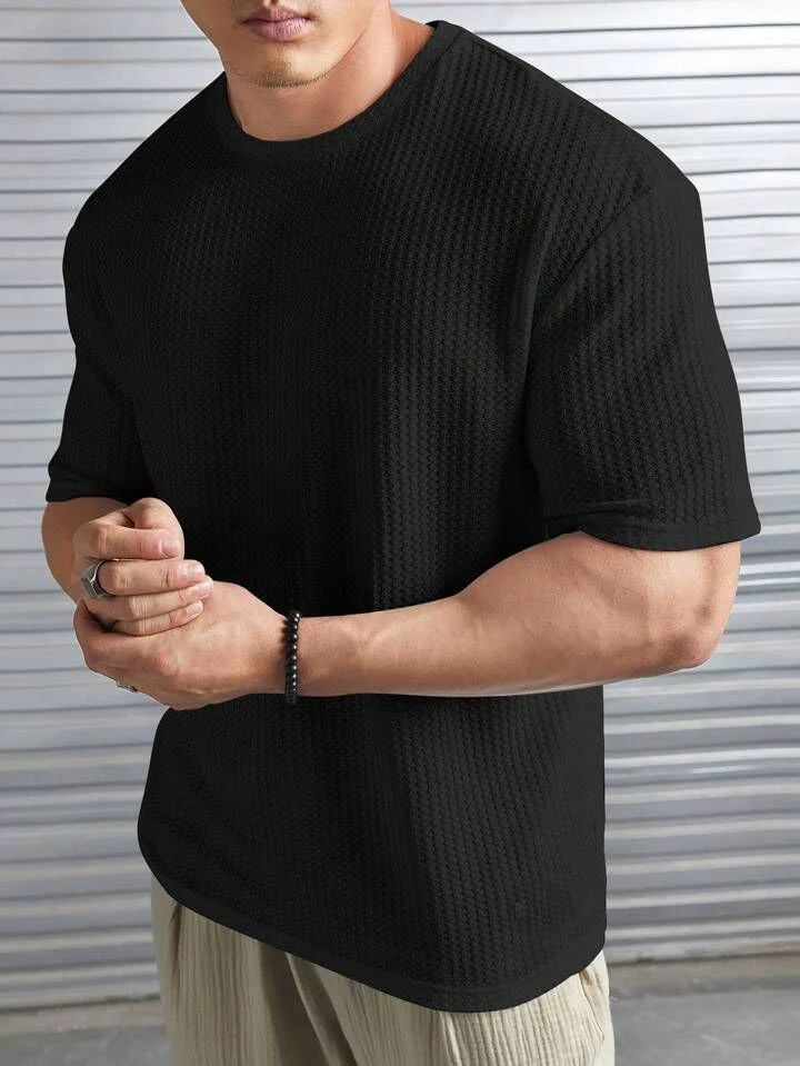 Black Oversized Waffle Knit t shirt