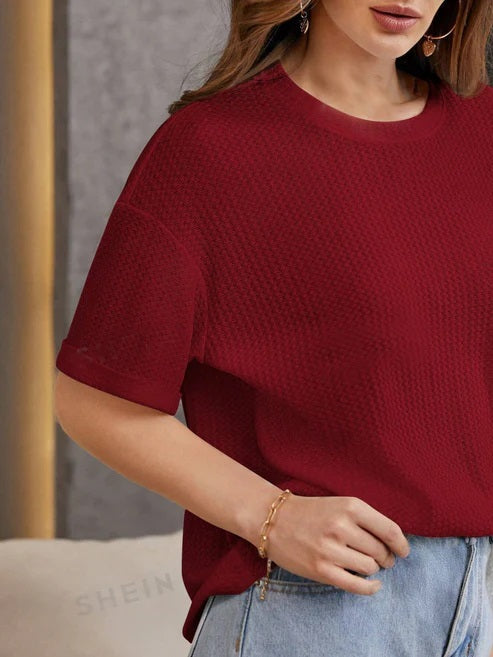 maroon  Oversized Waffle Knit t shirt