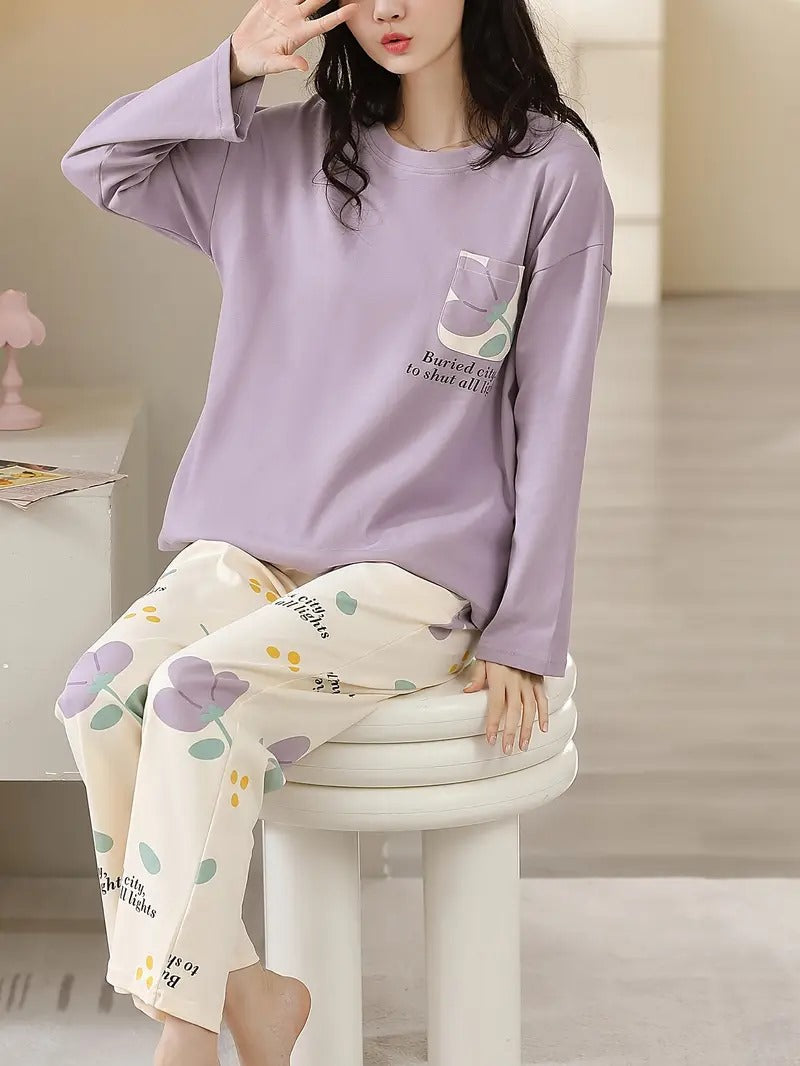purple pocket design night suit premium fabric for girls and woman