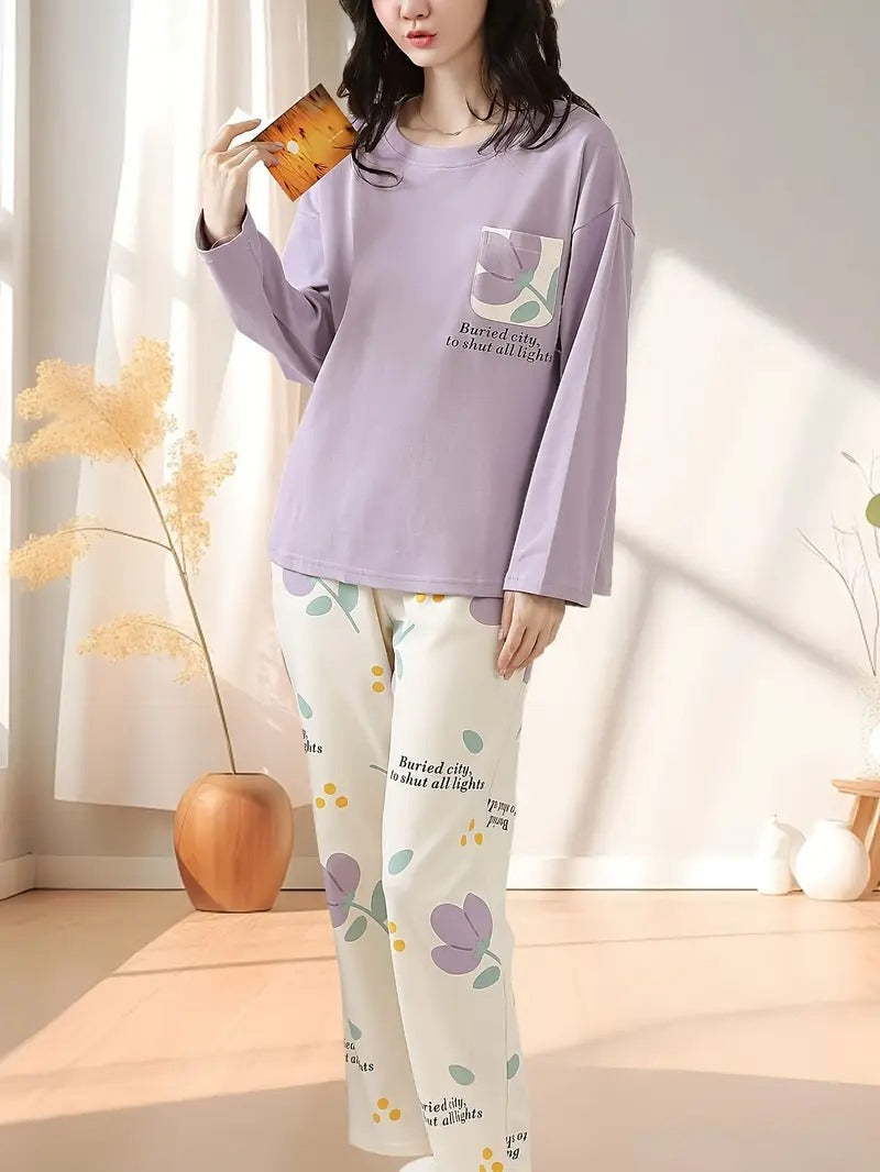 purple pocket design night suit premium fabric for girls and woman