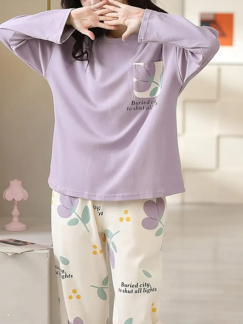 purple pocket design night suit premium fabric for girls and woman