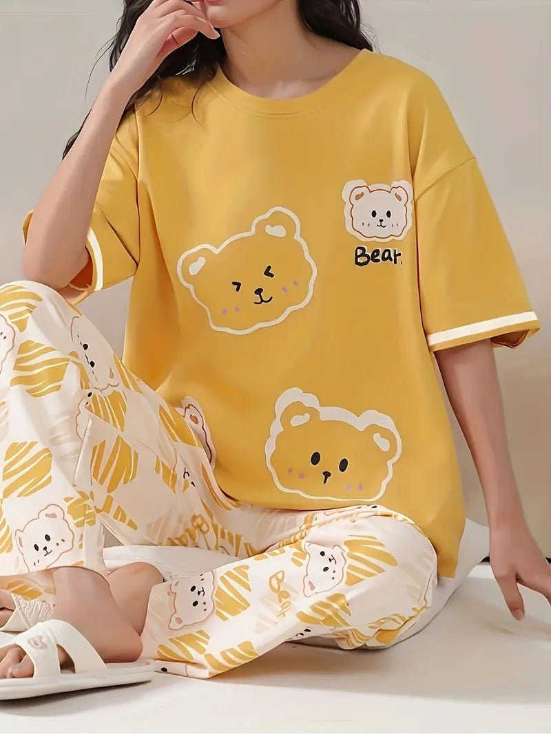 Yellow 4 bear  design night suit premium fabric for girls and woman - M.H fashion 