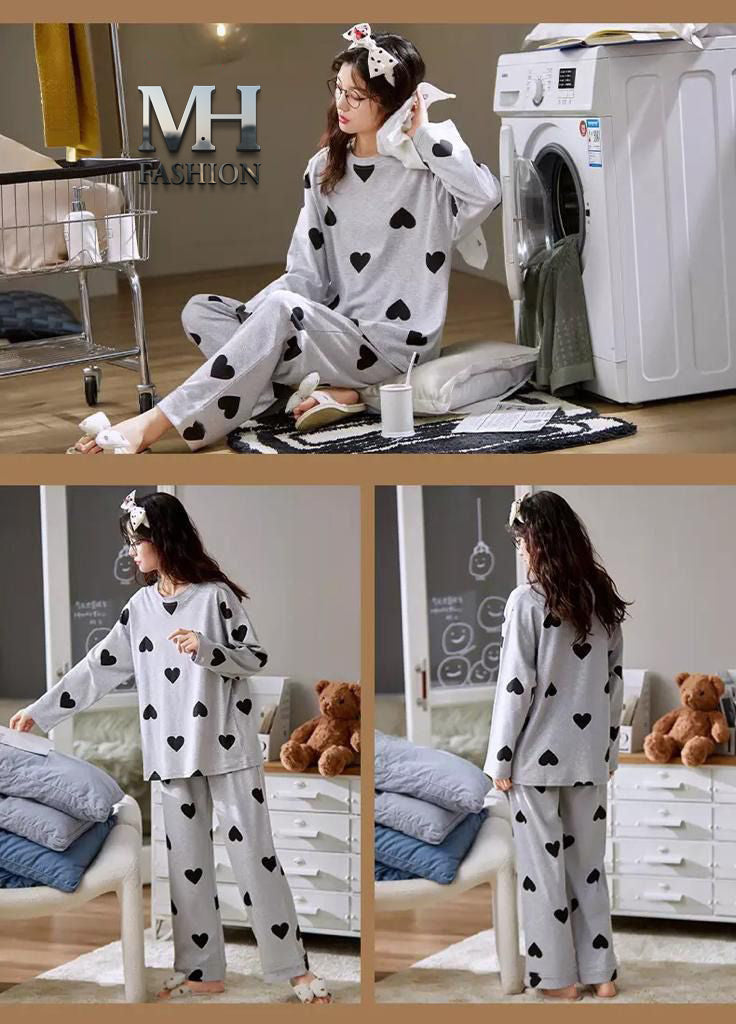 heart printed night suit fabric cotton jarsy - M.H fashion 