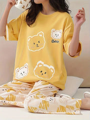 Yellow 3 bear  design night suit premium fabric for girls and woman - M.H fashion 