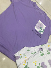 PURPLE POCKET DESIGN NIGHT DRESS IN COTTON FABRIC - M.H fashion 