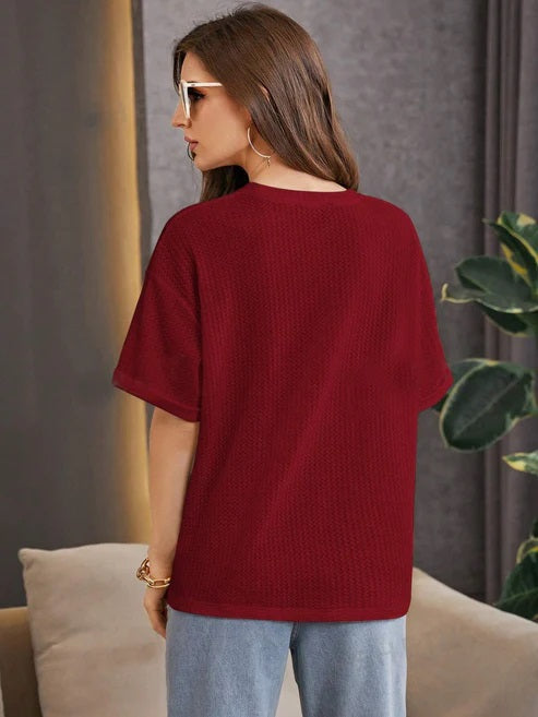 maroon  Oversized Waffle Knit t shirt
