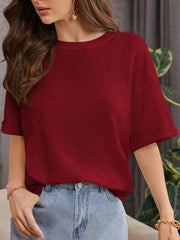 maroon  Oversized Waffle Knit t shirt