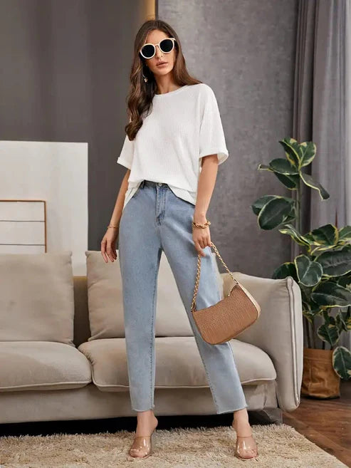 white Oversized Waffle Knit t shirt