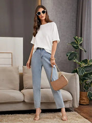 white Oversized Waffle Knit t shirt