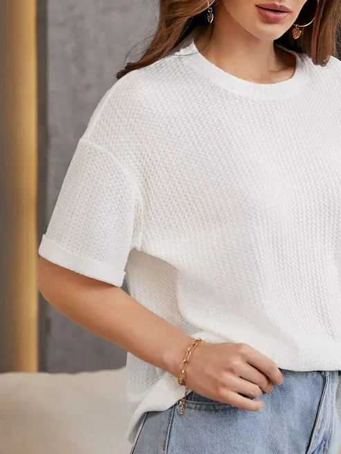 white Oversized Waffle Knit t shirt