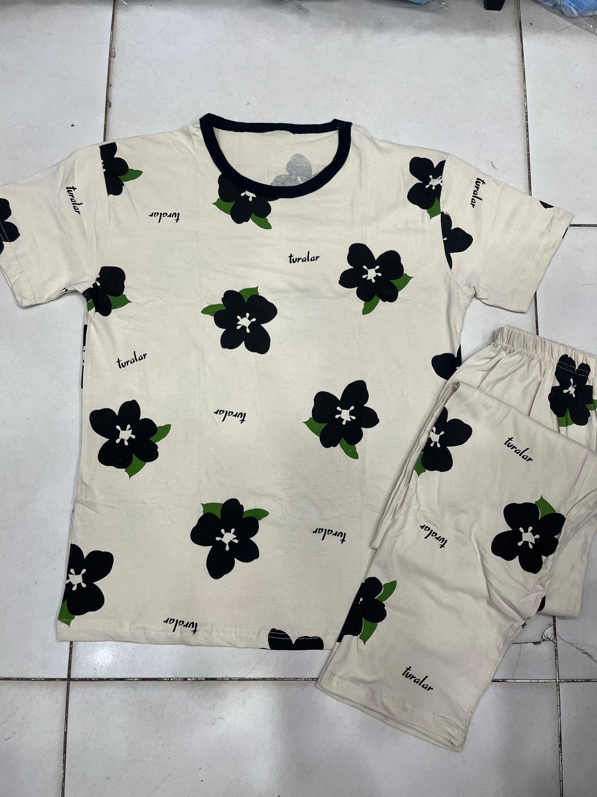 cream flower  design night suit premium fabric for girls and woman - M.H fashion 