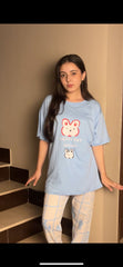 BLUE RABBIT DESIGN NIGHT DRESS IN COTTON FABRIC - M.H fashion 