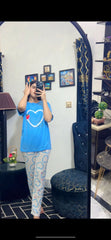 BLUE HEART DESIGN NIGHT DRESS IN COTTON FABRIC