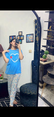 BLUE HEART DESIGN NIGHT DRESS IN COTTON FABRIC