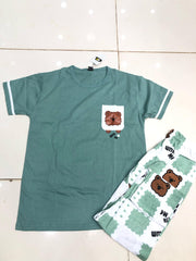 green pocket  design night suit premium fabric for girls and woman - M.H fashion 