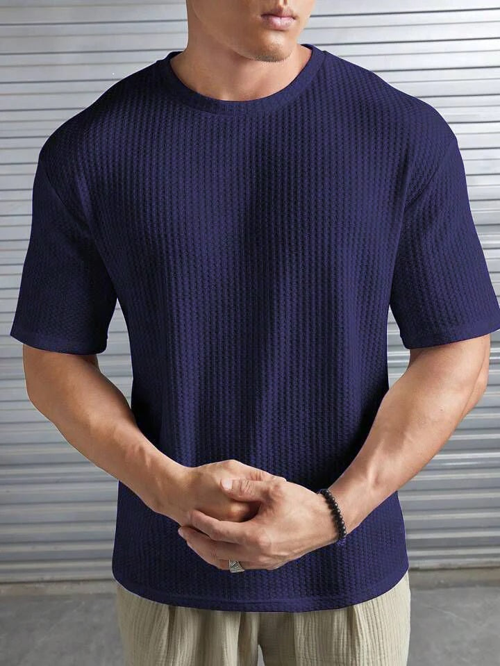 neavy blue color Oversized Waffle Knit t shirt