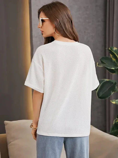 white Oversized Waffle Knit t shirt