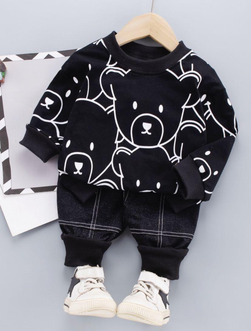 black panda check trouser printed kids suit for winter
