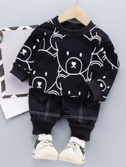 black panda check trouser printed kids suit for winter