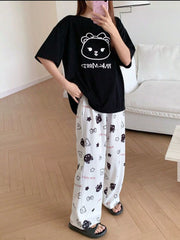 BLACK SMILE DESIGN NIGHT DRESS IN COTTON FABRIC - kkfashion