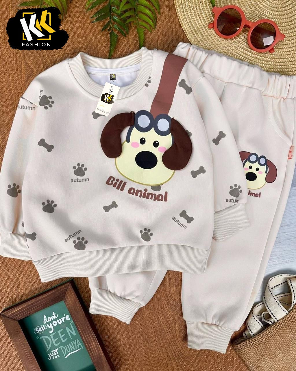 beautiful dog face printed kids suit