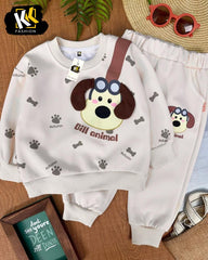 beautiful dog face printed kids suit