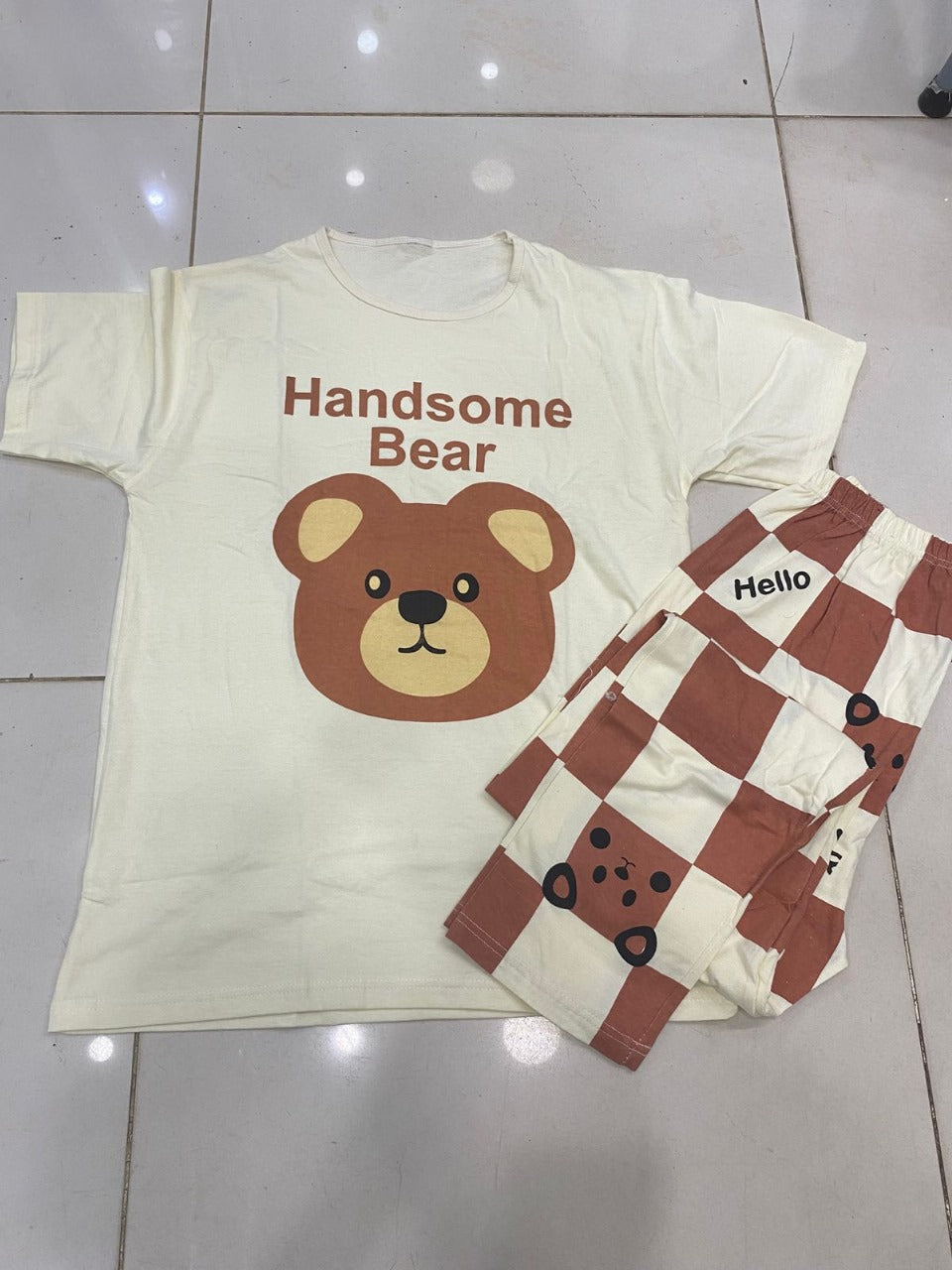 NIGHT SUIT BEAR PRINTED IN COTTON FABRIC