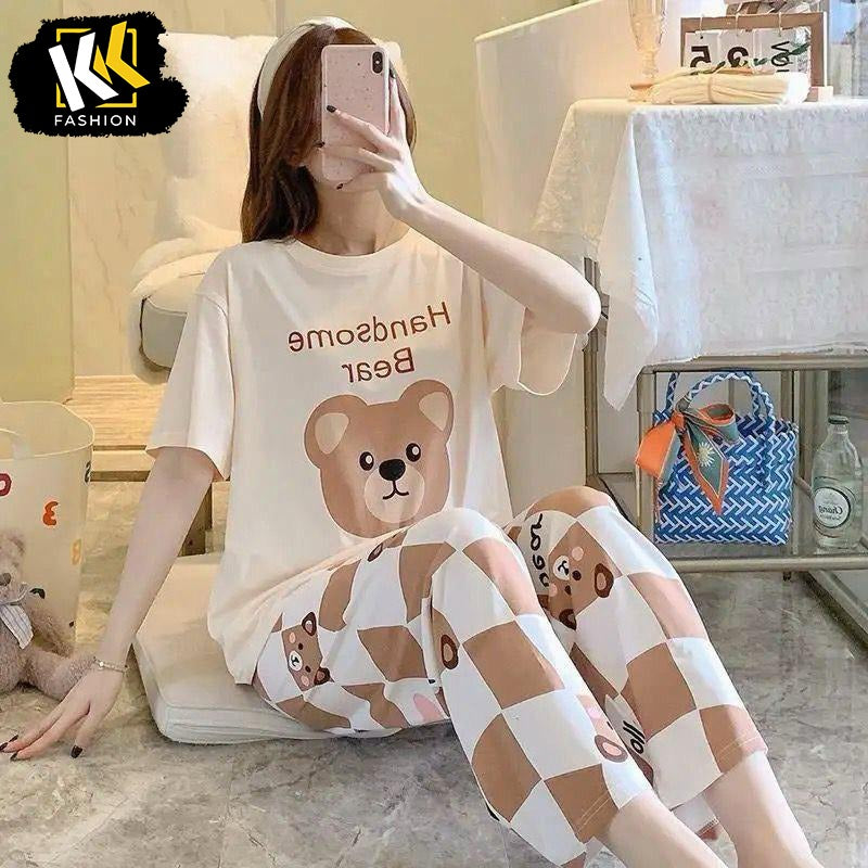 NIGHT SUIT BEAR PRINTED IN COTTON FABRIC