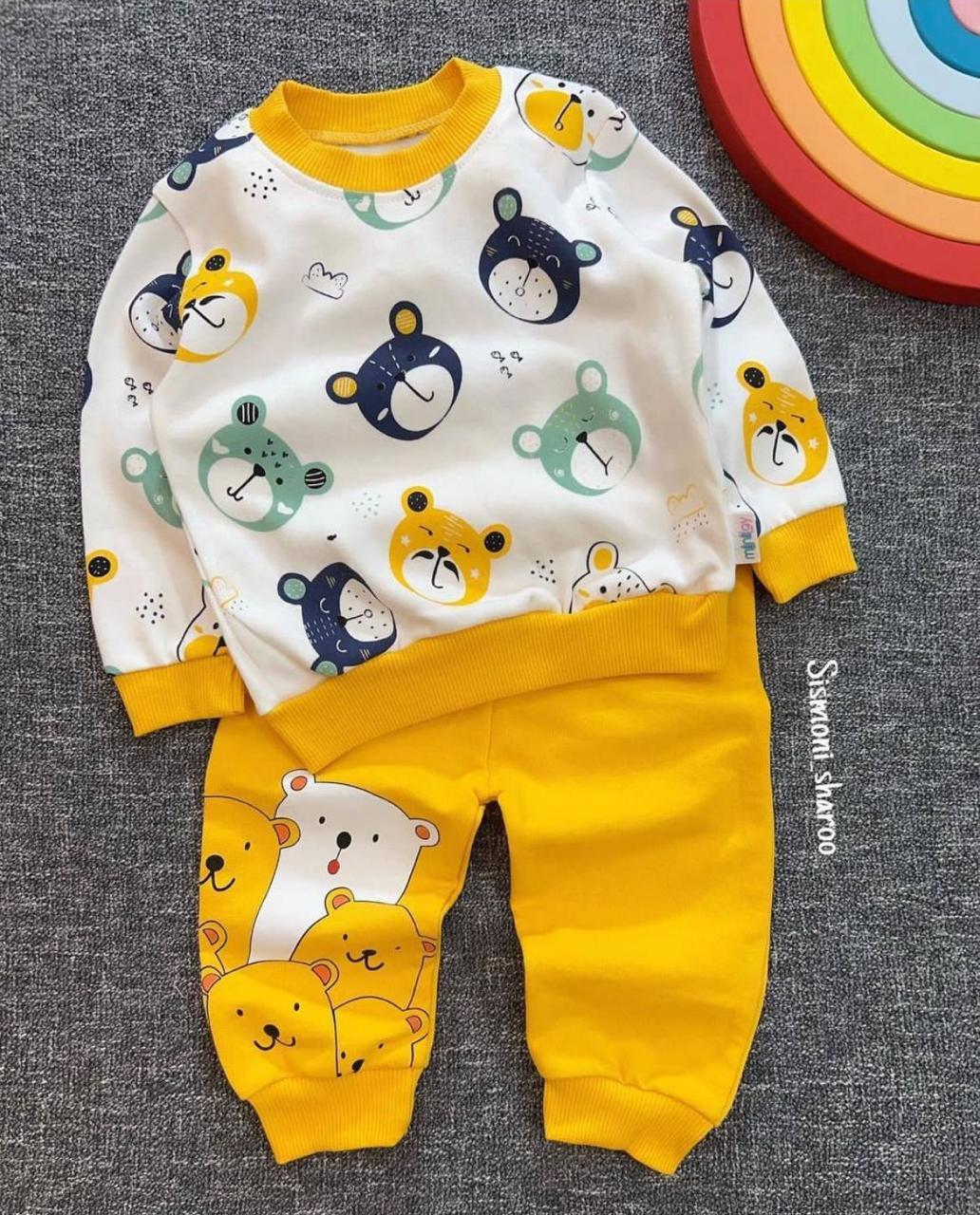 yellow pandas printed kids suit for winter